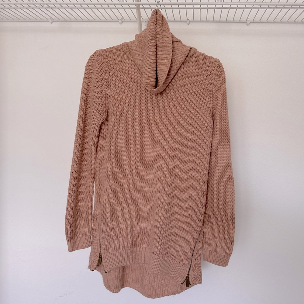 Chunky pink turtle cowl neck sweater